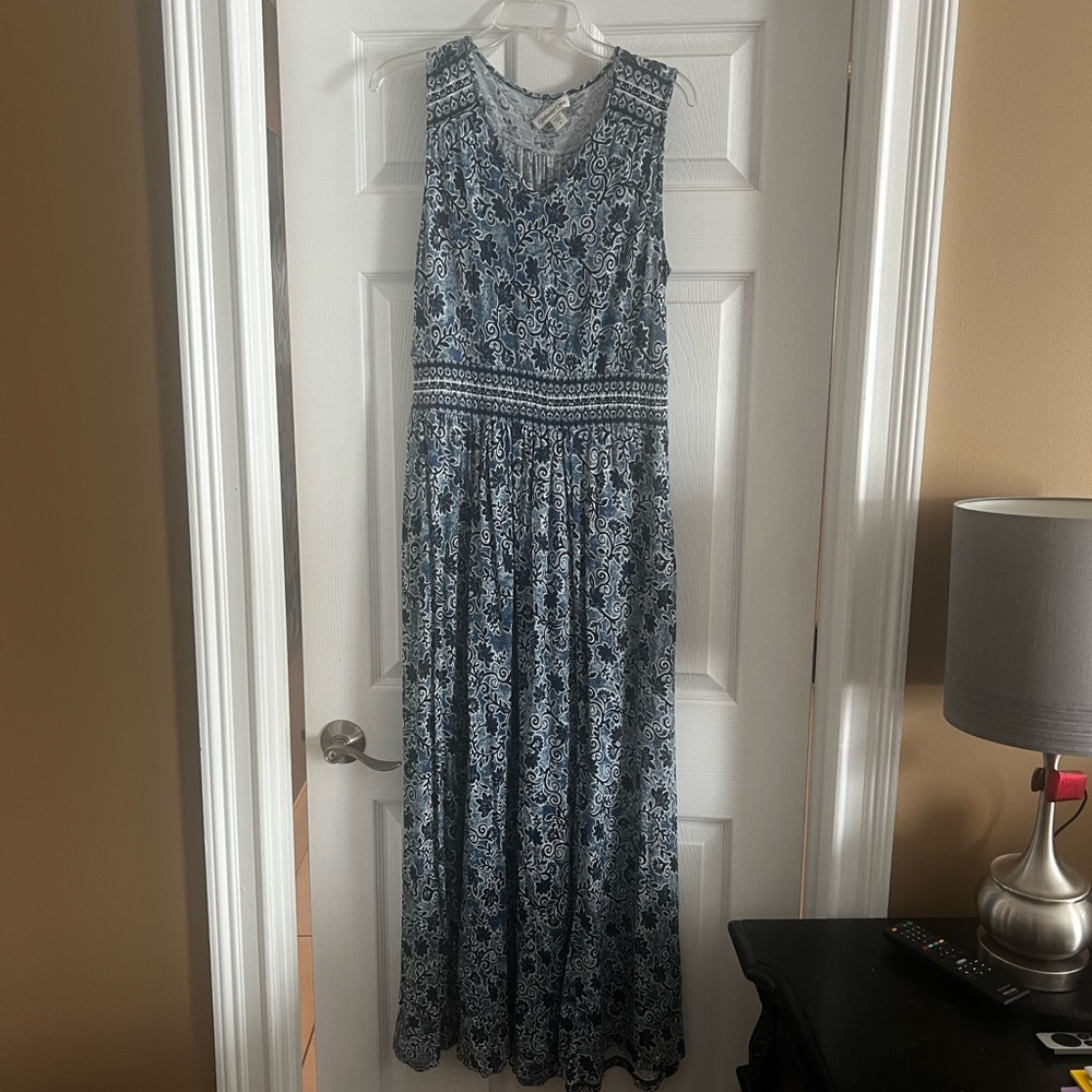 Blue Patterned Sleeveless Maxi Dress